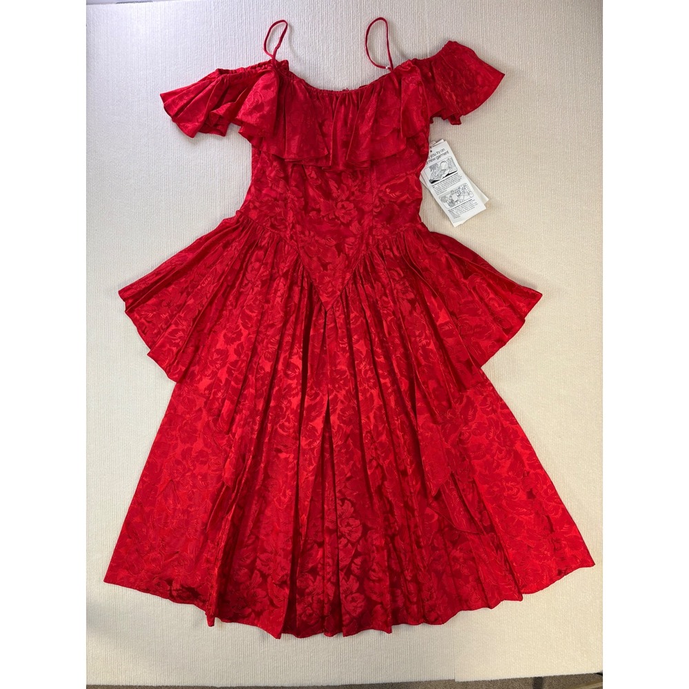 Vintage‎ Red Floral Jacquard Off Shoulder Basque Waist Goth Renaissance Dress